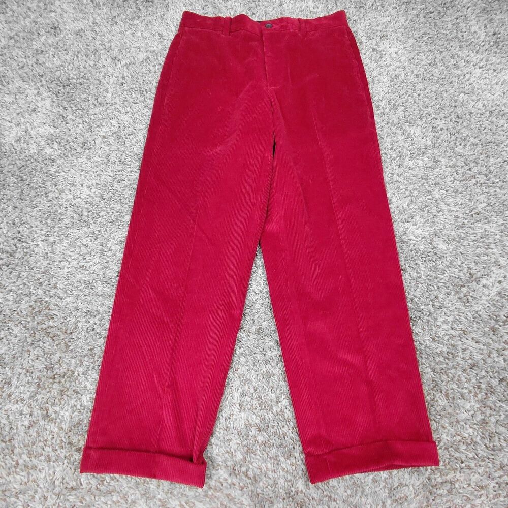 Brooks Brothers Pants Men 33x32 Fits 32x28 Red Corduroy Hudson Cuffed Flst Front